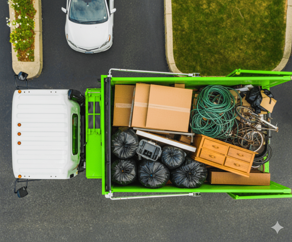moving junk removal truck full of junk